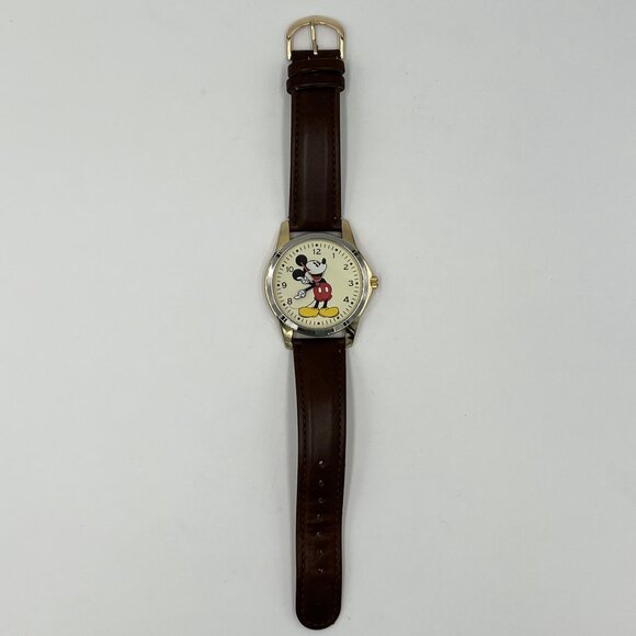 DISNEY MICKEY MOUSE Watch Brown Band with Silver Bezel and Gold Lugs - Picture 5 of 8